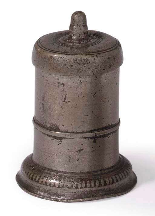 AN ENGLISH PEWTER SPICE POT
