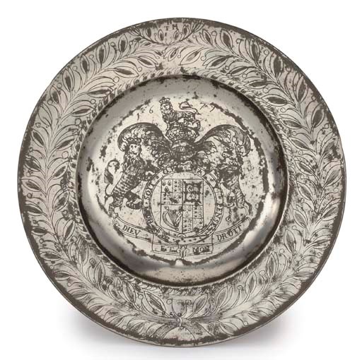 A RESTORATION WRIGGLEWORK PEWTER CHARGER