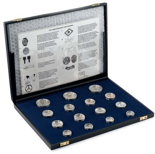IWC. A rare and interesting salesman's display case containing 15 IWC movements