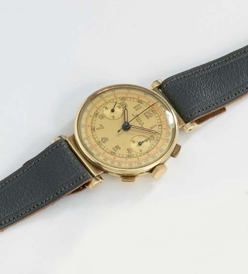 Doxa. An attractive 14K gold chronograph wristwatch with flexible lugs