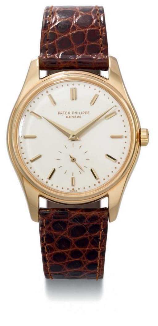 Patek Philippe. A fine and rare 18K gold self-winding water-resistant wristwatch with enamel dial