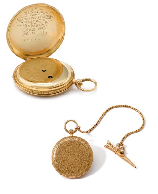 Moulinie. A fine, rare and small 18K gold hunter case pendant watch, presented to Princess Royal Victoria of England