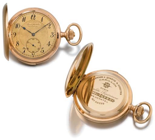 Borel Fils & Cie. A fine 14K gold hunter case keyless lever carillon minute repeating watch, made for the Russian Market