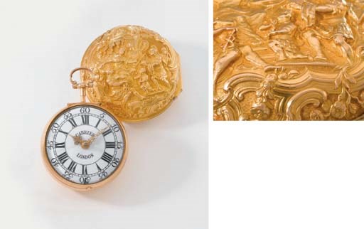 Cabrier. A very fine and rare 18K gold pair case repousse watch, repousse signed Wieland
