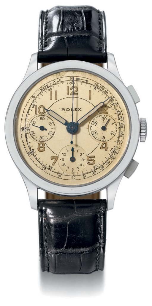 Rolex. A fine, rare and large stainless steel chronograph wristwatch