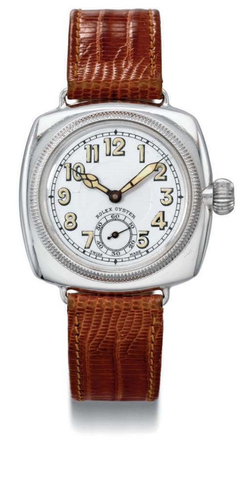 Rolex. A very fine and early silver cushion-shaped water-resistant wristwatch with enamel dial