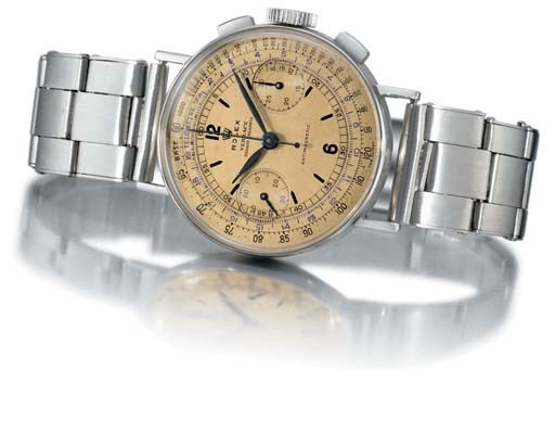 Rolex. A fine and rare stainless steel chronograph wristwatch with bracelet
