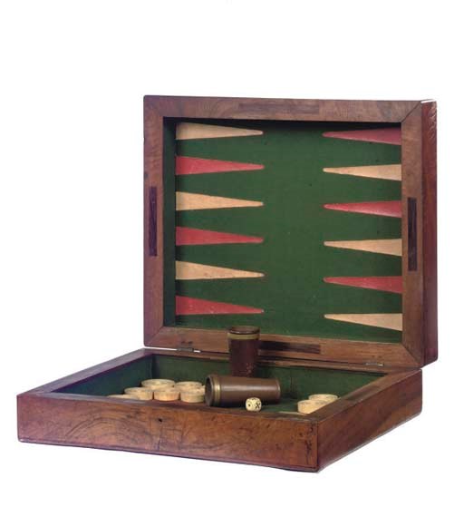 AN ENGLISH WALNUT GAMES BOX