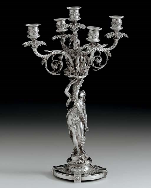 A FRENCH SILVER FIVE-LIGHT CANDELABRUM