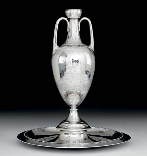 A VICTORIAN SILVER VASE AND STAND
