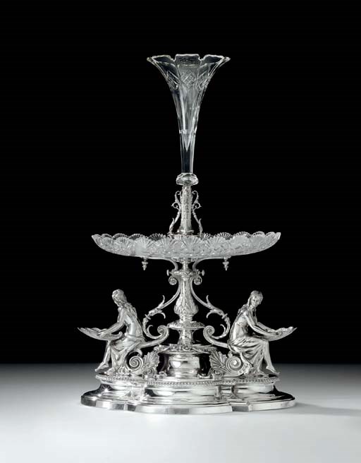 A VICTORIAN SILVER AND GLASS CENTERPIECE