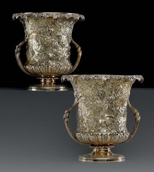 A FINE PAIR OF WILLIAM IV SILVER-GILT WINE COOLERS