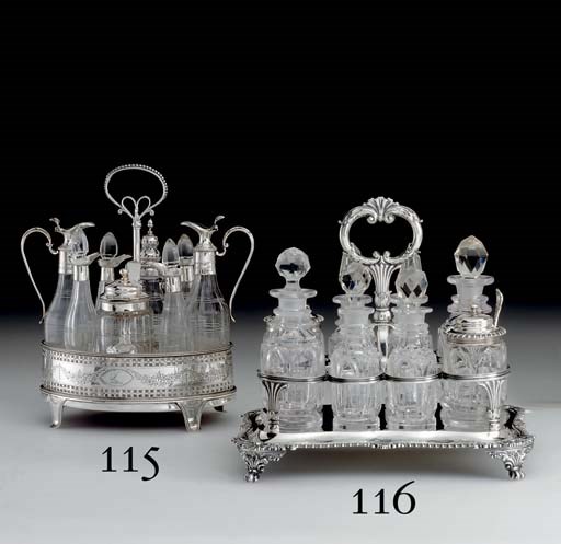 A VICTORIAN SILVER AND GLASS CRUET STAND