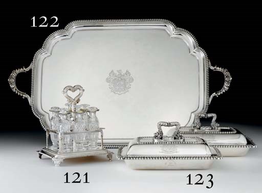 A REGENCY SILVER AND GLASS CRUET STAND