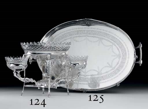 A GEORGE III SILVER AND CUT-GLASS EPERGNE