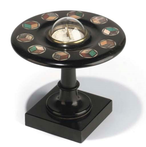 An unusual Victorian compass sundial on black marble circular platform,