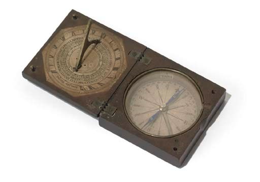 An English mahogany cased compass sundial,