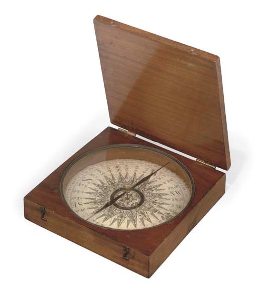 A large English portable mahogany-cased compass,