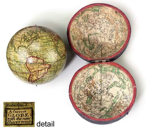 A George III 3-inch pocket globe in fishskin case,
