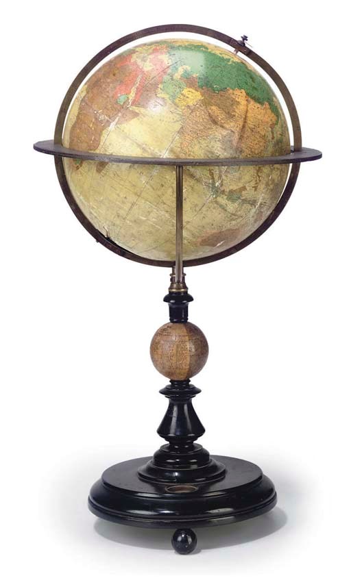 An unusual German 12½-inch terrestrial globe with moon globe,