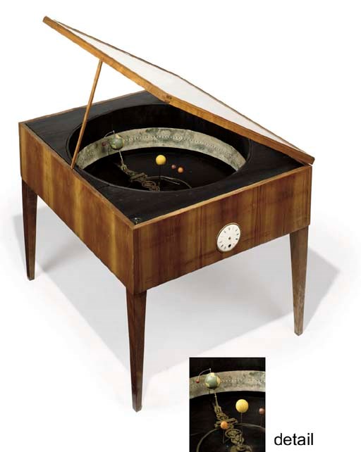 AN AUSTRIAN BIEDERMEIER CHERRYWOOD ORRERY WITH TIMEPIECE