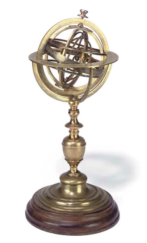 A reproduction lacquered-brass Italian heliocentric armillary sphere,