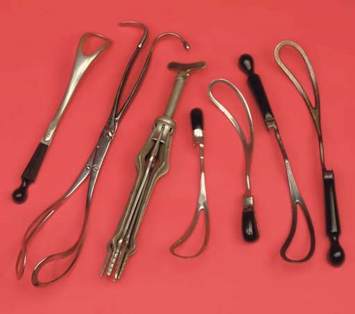 Four obstetrical forceps,