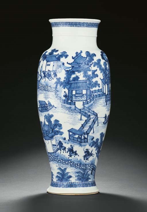 A RARE BLUE AND WHITE BALUSTER VASE