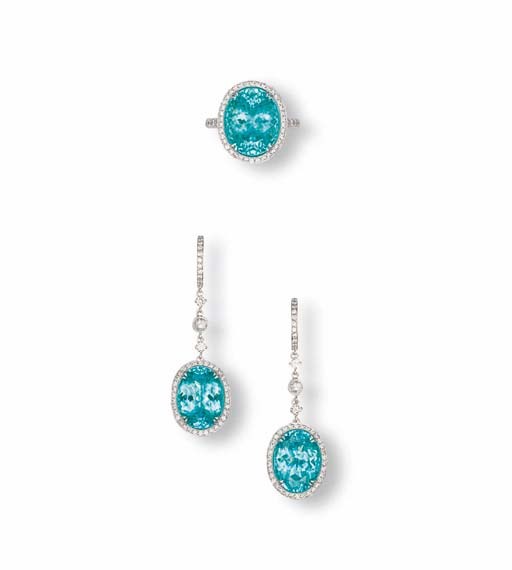 A RARE SET OF PARAIBA TOURMALINE AND DIAMOND JEWELLERY