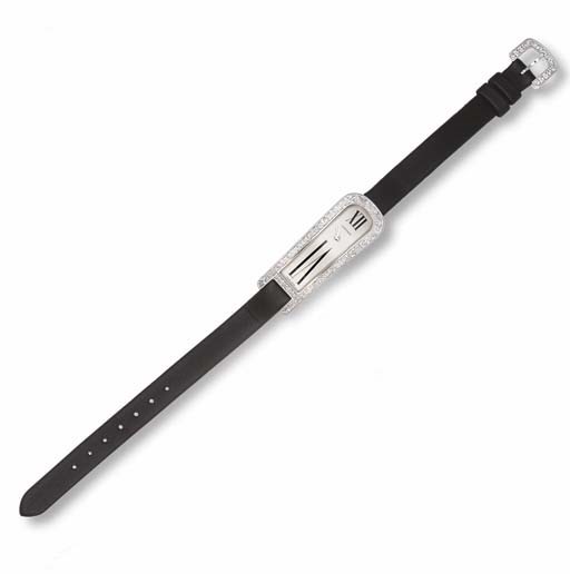 A LADY'S DIAMOND AND 18K WHITE GOLD 'ALCOVE' WRISTWATCH, BY CARTIER