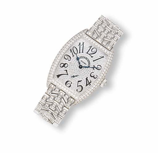 AN 18K WHITE GOLD TONNEAU-SHAPED 'SUNSET' WRISTWATCH, BY FRANCK MULLER