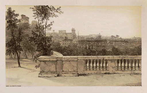 LEAR, Edward (1812-88).  Views in Rome and its Environs. London: T. McLean, 1841. Large 2°. Tinted lithographed title and 25 plates (2 plates heavily spotted, some light spotting elsewhere). Original roan-backed green cloth gilt (gutta percha perished, binding detached, lightly rubbed). The list of plates calls for 25 including the title - our copy has 25 in addition to the title.