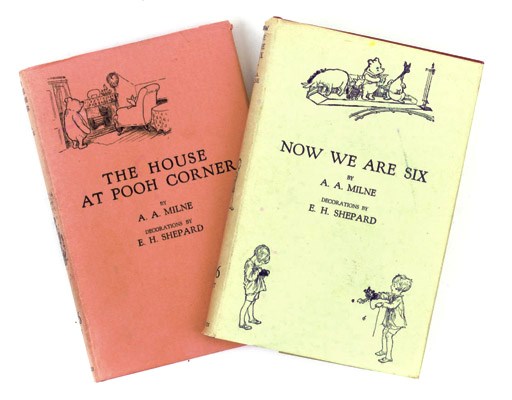 MILNE, A. A. (1882-1956).  Now We Are Six. London: Methuen, 1927. 8°. Half title, illustrations by E. H. Shepard. Original cloth, dust-jacket (short tear to head of backstrip). FIRST EDITION.