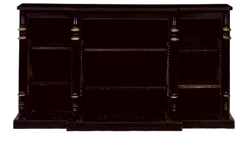 A GEORGE IV BRASS-MOUNTED EBONISED BREAKFRONT BOOKCASE