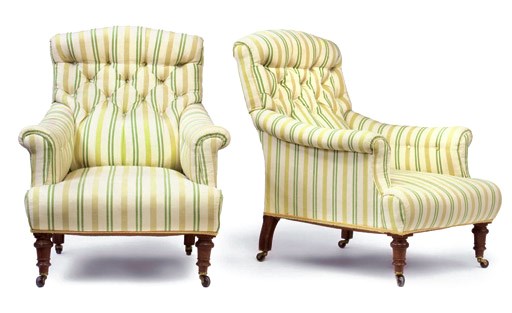 A PAIR OF MID-VICTORIAN WALNUT EASY ARMCHAIRS
