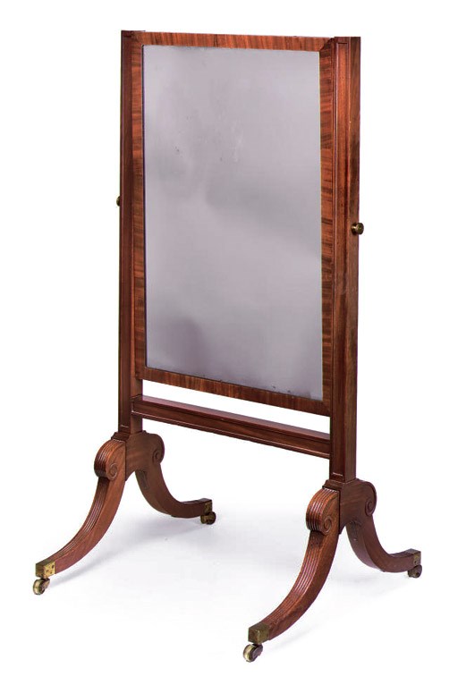 A REGENCY MAHOGANY CHEVAL MIRROR