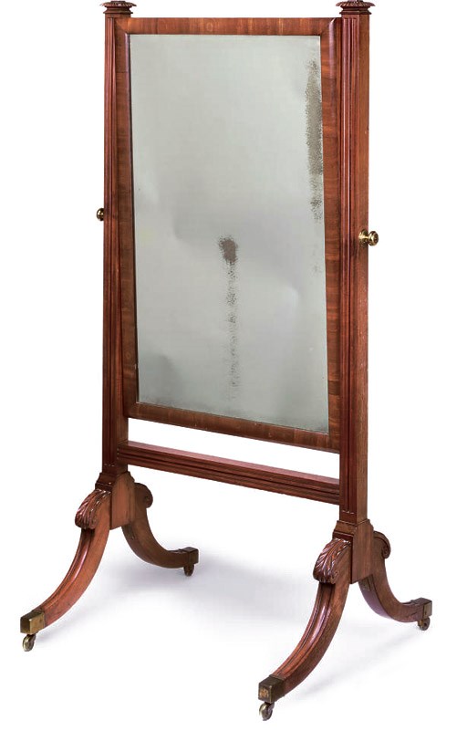 A REGENCY MAHOGANY CHEVAL MIRROR