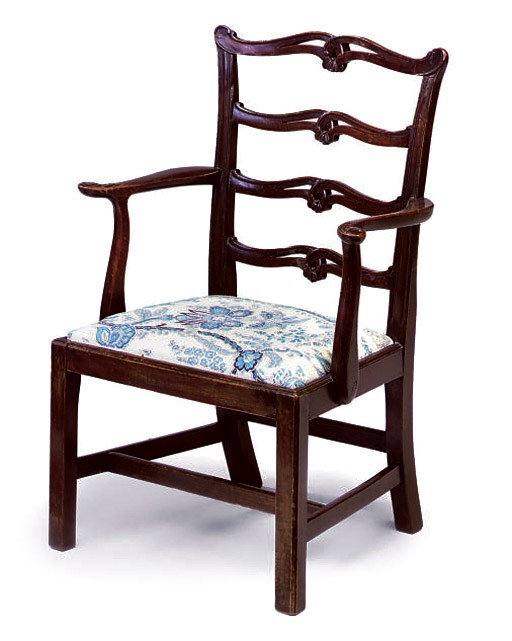 A MID-VICTORIAN CHILD'S MAHOGANY LADDERBACK ARMCHAIR