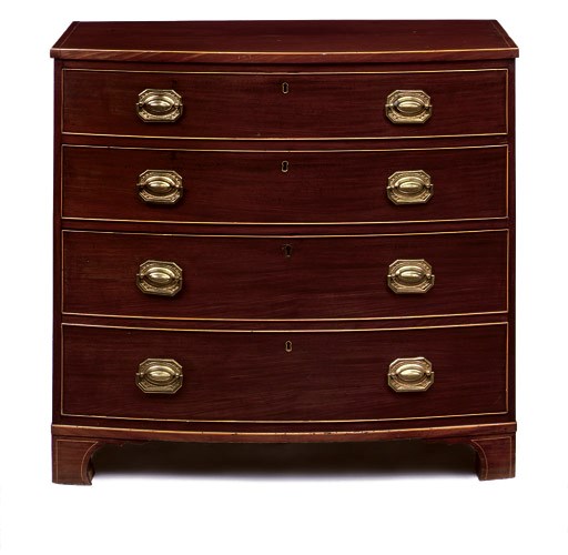 A SCOTTISH LATE GEORGE III MAHOGANY AND BOXWOOD BOWFRONT CHEST