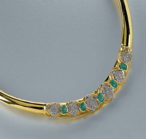 GIROCOLLO SEMIRIGIDO IN ORO, SMERALDI E DIAMANTI