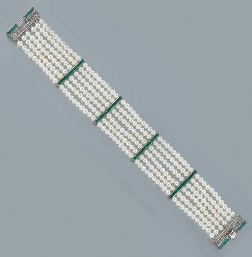 BRACCIALE IN PERLE COLTIVATE, SMERALDI E BRILLANTI
