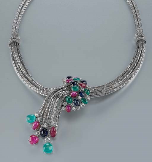 COLLANA IN SMERALDI, RUBINI, ZAFFIRI E DIAMANTI