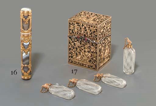 A GEORGE II GOLD-MOUNTED HARDSTONE BODKIN-CASE