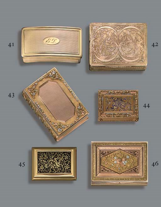 A SWISS PARCEL-ENAMELLED GOLD SNUFF-BOX
