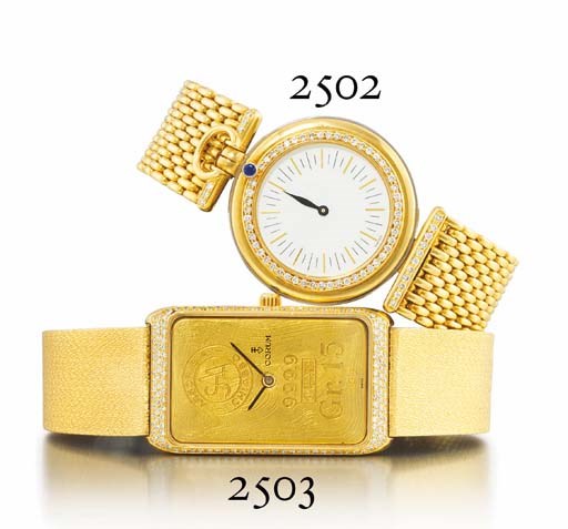 CORUM. AN 18K GOLD AND DIAMOND-SET RECTANGULAR WRISTWATCH