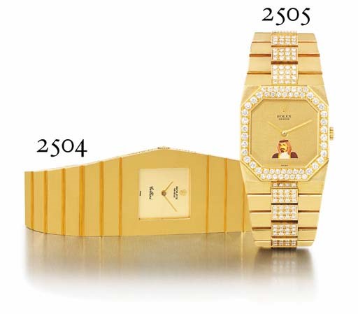 ROLEX. AN 18K GOLD AND DIAMOND-SET OCTAGONAL WRISTWATCH WITH BRACELET