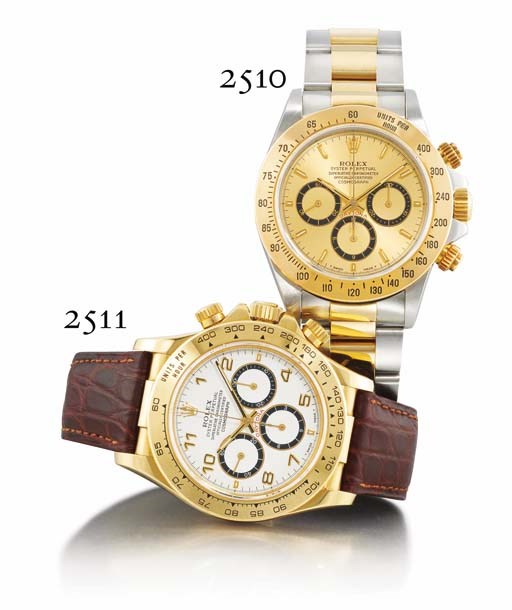 ROLEX. A STAINLESS STEEL AND GOLD AUTOMATIC CHRONOGRAPH WRISTWATCH WITH BRACELET