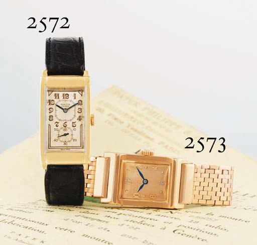 ROLEX. A FINE 9K GOLD RECTANGULAR WRISTWATCH