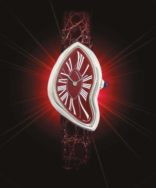 CARTIER. A VERY RARE LADY'S PLATINUM ASYMMETRIC WRISTWATCH WITH UNIQUE CUSTOM MADE DIAL