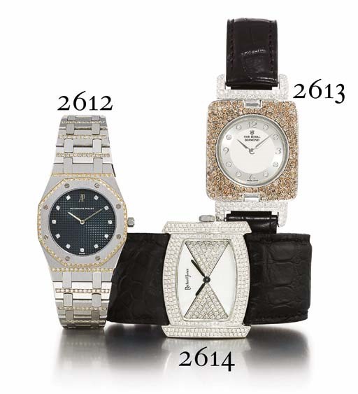THE ROYAL DIAMOND. AN IMPRESSIVE 18K WHITE GOLD, DIAMOND AND BROWN DIAMOND RECTANGULAR WRISTWATCH